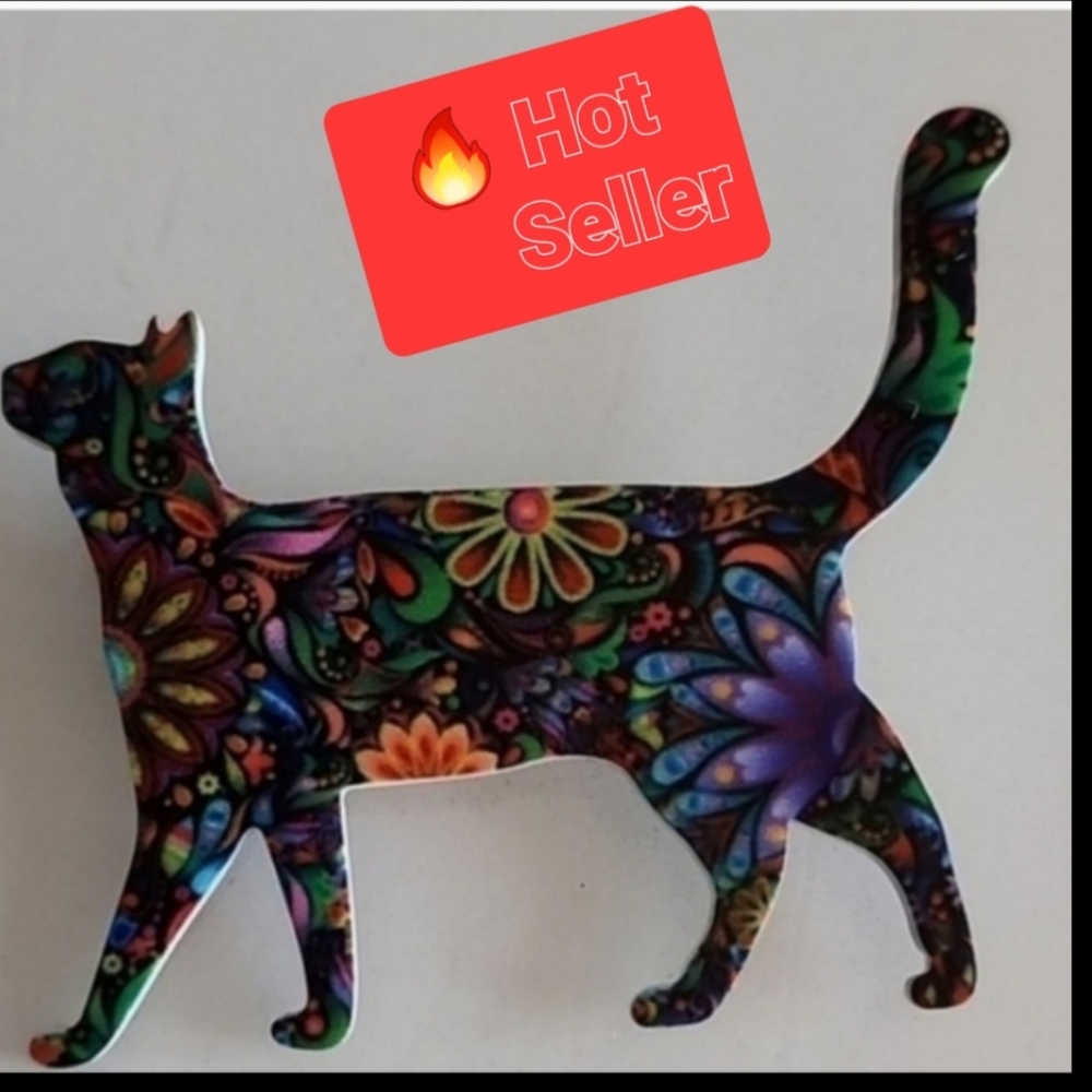 BOHEMIAN Cat Brooch BRG - Picture 1 of 4